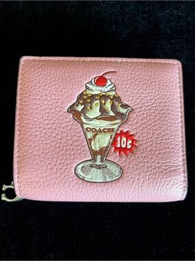 Coach Pink Leather Ice Cream Graphic Wallet